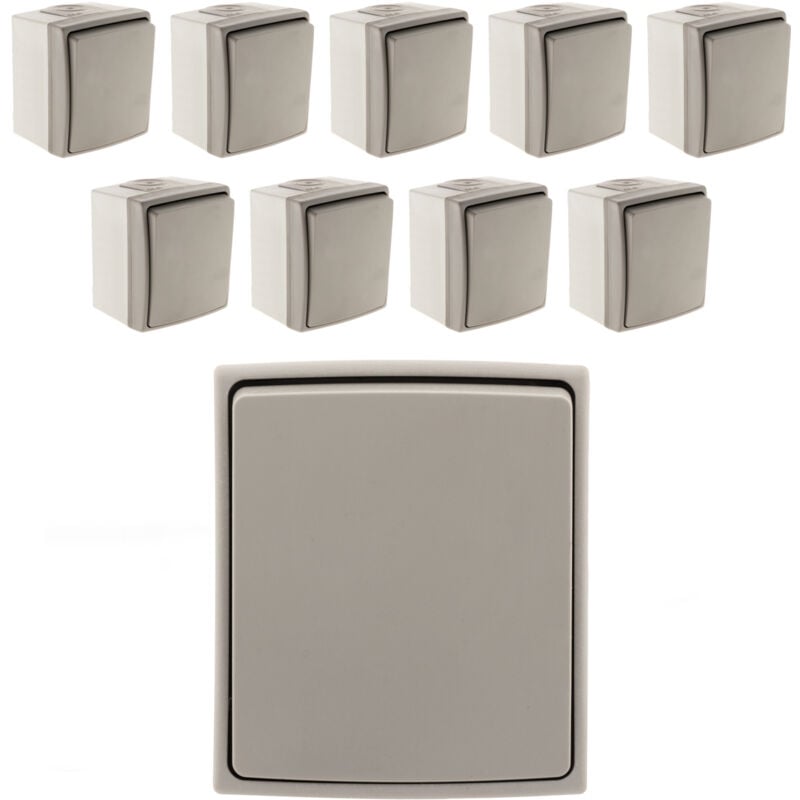 Zenitech - Lot de 10 interrupteurs va et vient IP55 - Gris - Orok