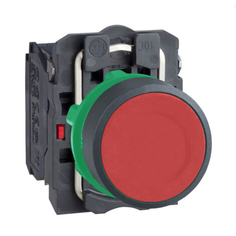 bouton poussoir - affleurant - 1 no + 1 nf - rouge - complet - schneider xb5aa45