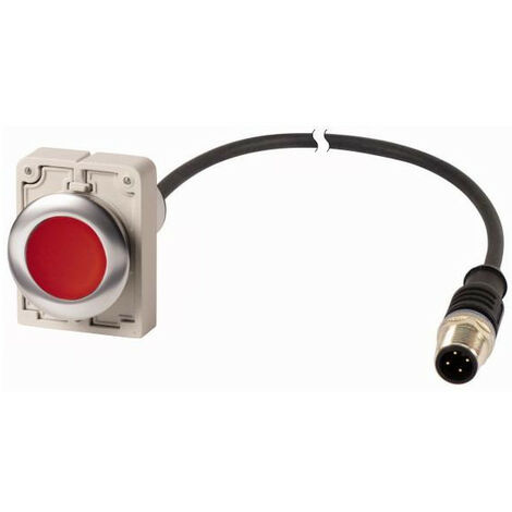Bouton-poussoir affleurant à rappel 1 O rouge câble (noir) avec connecteur mâle M12A tétrapola EATON C30C-FD-R-K01-P5