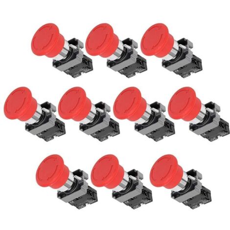 Bouton Poussoir Arrêt Urgence 10 Pièces 240V Contacts Alliage Argent