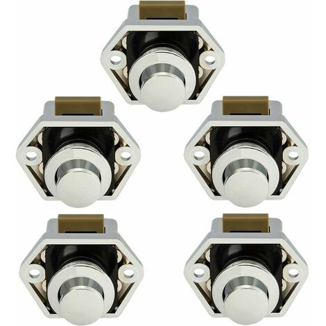 Bouton Poussoir Camping Car - Loquet Serrure Bouton Fermeture Porte Placard pour RV Caravane de Mot 5 pièces(Chromé)