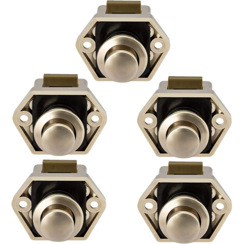 Beijiyi - Bouton Poussoir Camping Car - Loquet Serrure Bouton Fermeture Porte Placard pour rv Caravane de Moteur 5 pièces (Nickel)