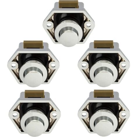 Bouton Poussoir Camping Car - Loquet Serrure Bouton Fermeture Porte Placard pour RV Caravane de Moteur 5 pièces(Chromé)