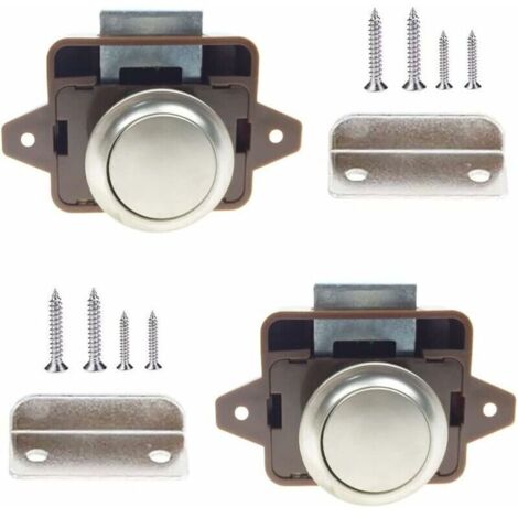 Bouton Poussoir de Verrouillage Sans Clé – 2 Pièces avec Vis – Pour Yachts, Armoires de Camping-Car, Tiroirs et Tables Nautiques