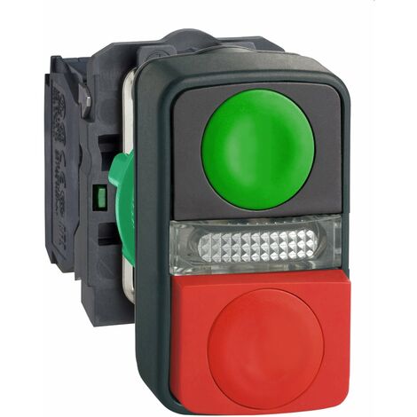 bouton poussoir - double touche - ressort de rappel - vert + rouge - lumière - schneider electric xb5aw73731b5