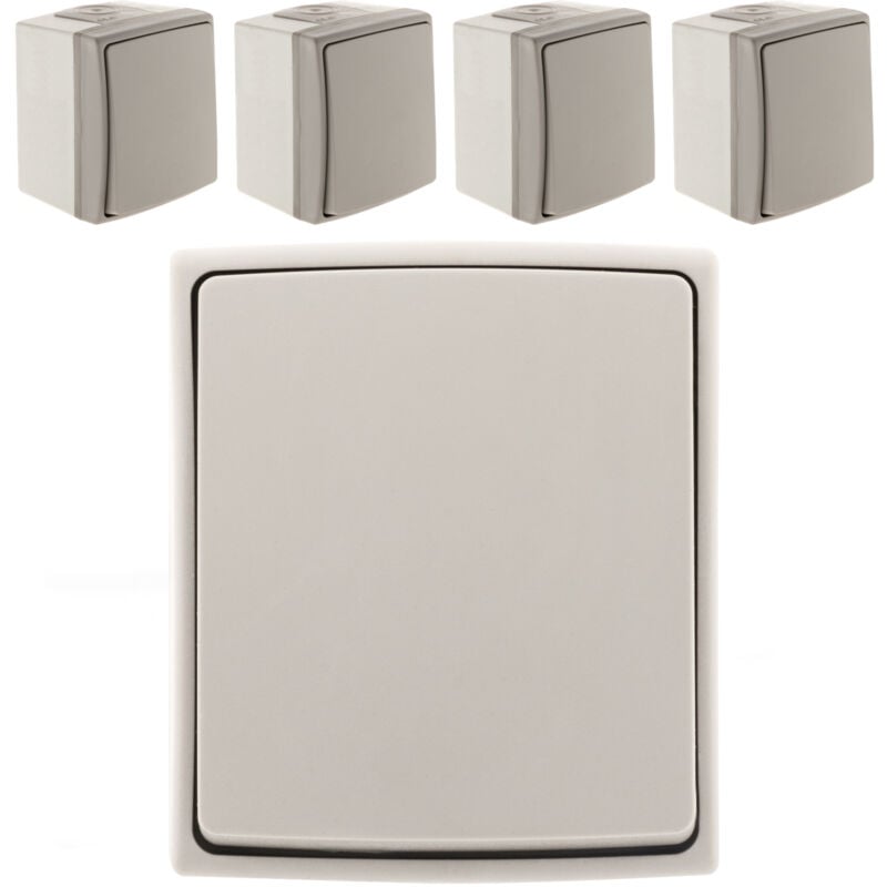 Lot de 5 boutons poussoir étanche IP55 - Gris - Orok - Zenitech