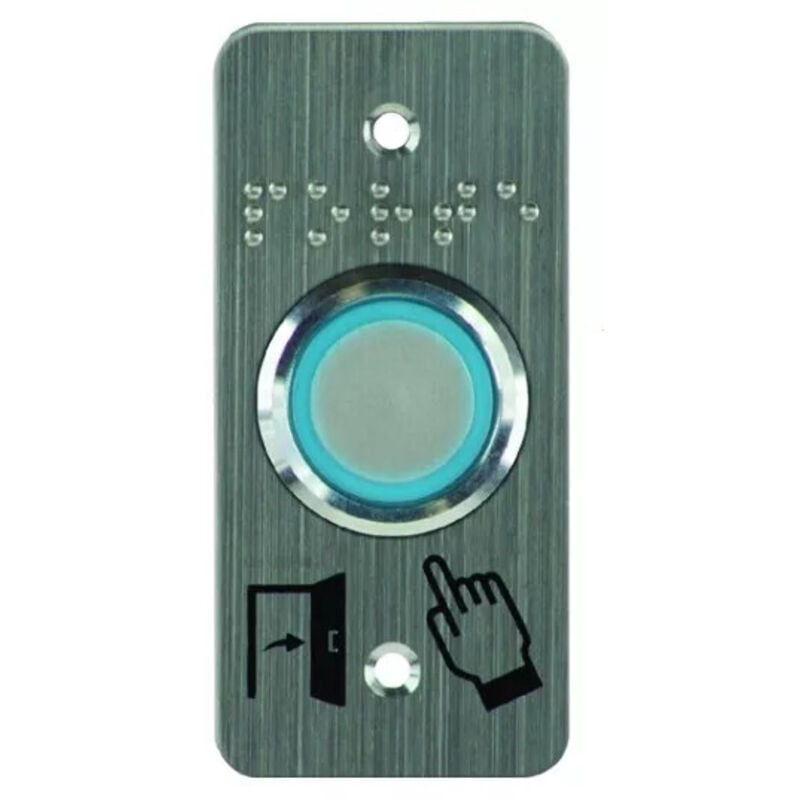 Bouton poussoir inox ø 25 mm bleu/vert/buzzer 12/24V ac/dc contact no+nc plaque inox braille + porte picto Izyx