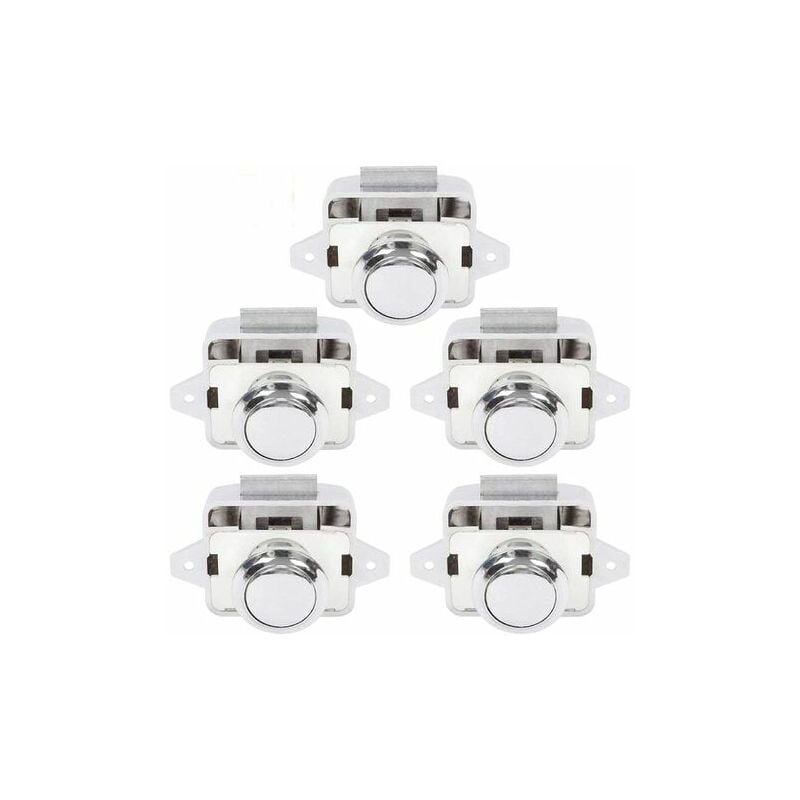 Bouton Poussoir Loquet sans Clé pour Meuble - Lot de 5 Boutons de Porte de Placard Argent