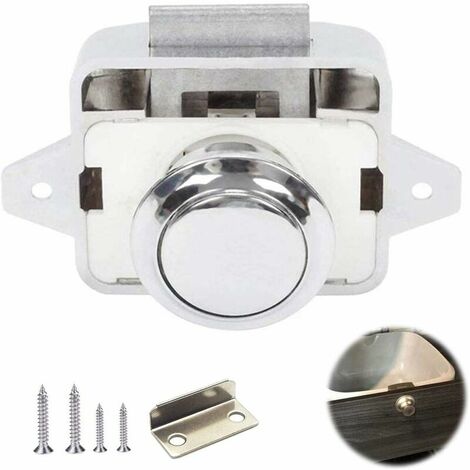 Bouton Poussoir Loquet Sans Clé Verrou à Bouton Poussoir Chrome Bouton Poussoir Catch Serrure de Meuble Fermoir pour Meubles pour RV Voiture Camping Voiture Caravane Bateau Tiroir de Placard 1 Pièce