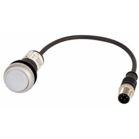 Bouton-poussoir lumineux à rappel blanc 24 V 1 contact à fermeture NO avec câble 1m et connecte EATON C22-DL-W-K10-24-P5