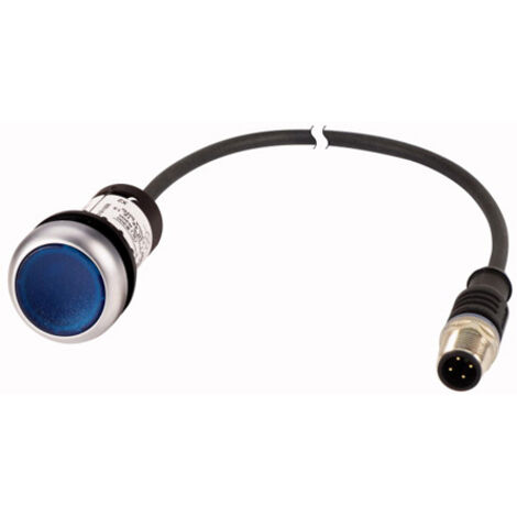 Bouton-poussoir lumineux à rappel bleu 24 V 1 contact à fermeture NO avec câble 1m et connecteu EATON C22-DL-B-K10-24-P5