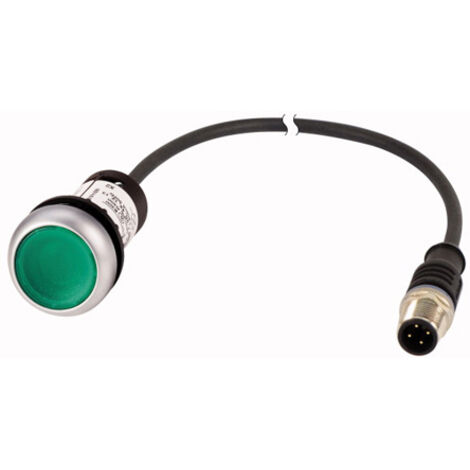 Bouton-poussoir lumineux à rappel vert 24 V 1 contact à fermeture NO avec câble 1m et connecteu EATON C22-DL-G-K10-24-P5