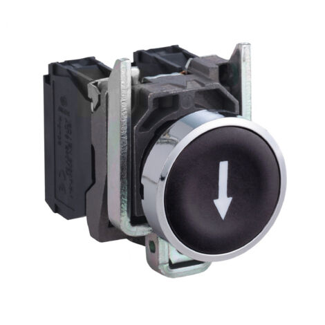 bouton poussoir - marquage flèche - affleurant - 1 no - noir - complet - schneider xb4ba3351
