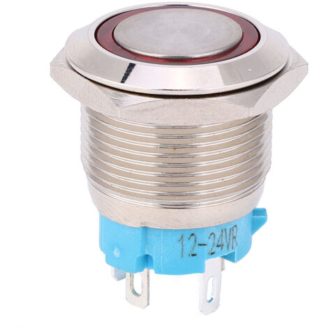 Bouton poussoir métallique auto-bloquant 19mm 1NO 4 broches, 12-24V DC rouge - Lot de 2 unités