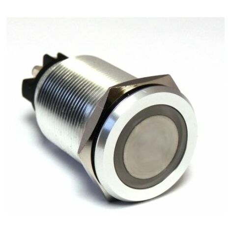 Bouton-poussoir, Momentané lumineux, LED Rouge, SPST, 5 A @ 250 V ac, Argent, Montage panneau 24V ( Prix pour 1 )