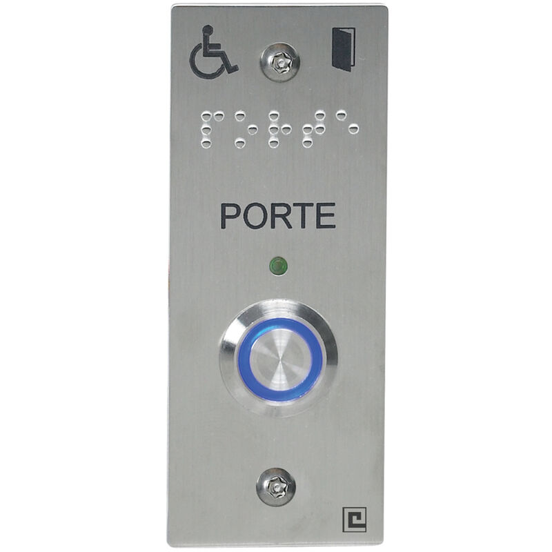 Bouton poussoir no/nf sur plaque inox 40x100mm loi pmr avec 2 vis anti-vandales Heracles PL40NFLH