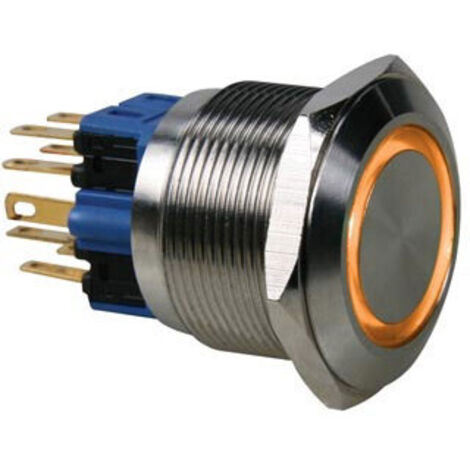 Bouton-poussoir - plat - acier inoxydable - dpst 1no 1nf - anneau orange