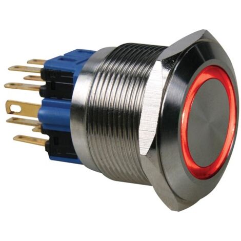 BOUTON-POUSSOIR - PLAT - ACIER INOXYDABLE - DPST 1NO 1NF - ANNEAU ROUGE INFO GAMES R2000R
