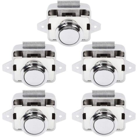 Bouton poussoir pour camping-car - Bouton de fermeture de porte de placard pour camping-car, caravane, 5 pièces, argent