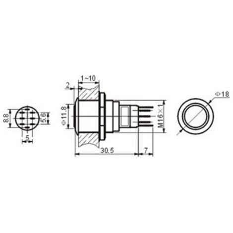 BOUTON-POUSSOIR ROND METALLIQUE DPDT 2NO 2NC R1601 RI9995