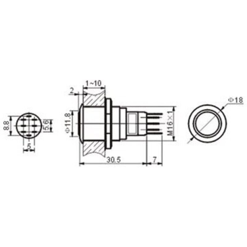 Velleman - bouton-poussoir rond métallique dpdt 2NO 2NC switches R1601