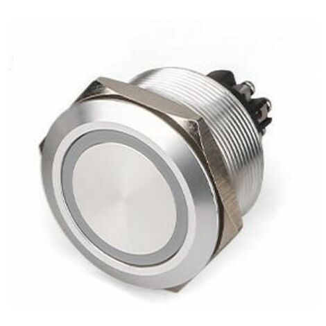 Bouton-poussoir, Verrouillable lumineux, LED Vert, DPST, 5 A @ 250 V ac, Argent, Montage panneau 24V ( Prix pour 1 )