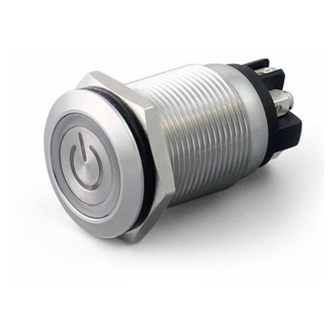 Bouton-poussoir, Verrouillable lumineux, LED Vert, DPST, 5 A @ 250 V ac, Argent, Montage panneau 24V ( Prix pour 1 )