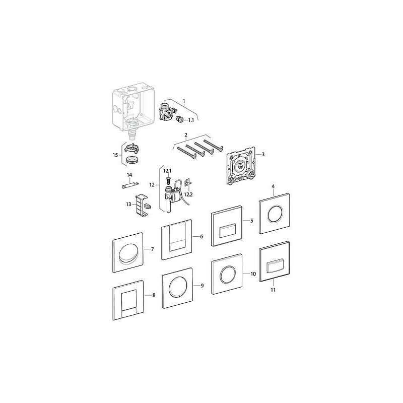 Bouton pression Geberit pneumatique avec cadre de fixation pour commande d'urinoir