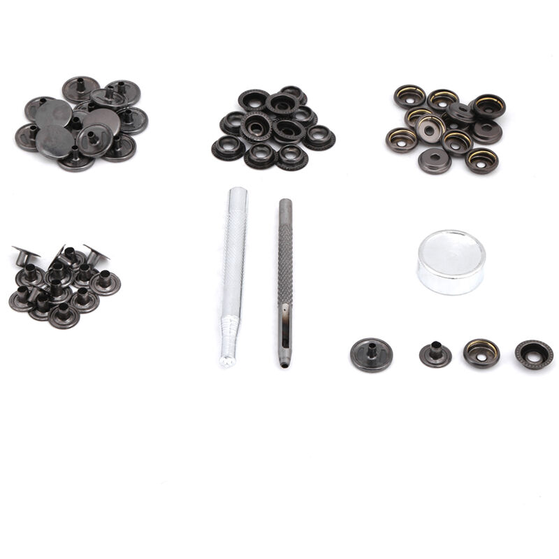 Bouton pression métallique pour réparation de vêtements en cuir et vestes (outil 3 pièces nickel noir)