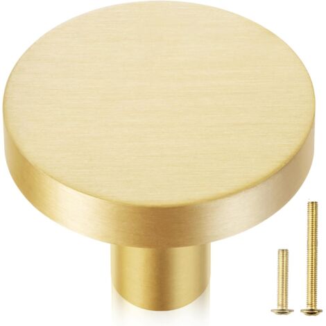 Bouton rond de porte/armoire/tiroir en laiton brossé, finition laiton brossé, 1 pièce. Accessoires de cuisine modernes.