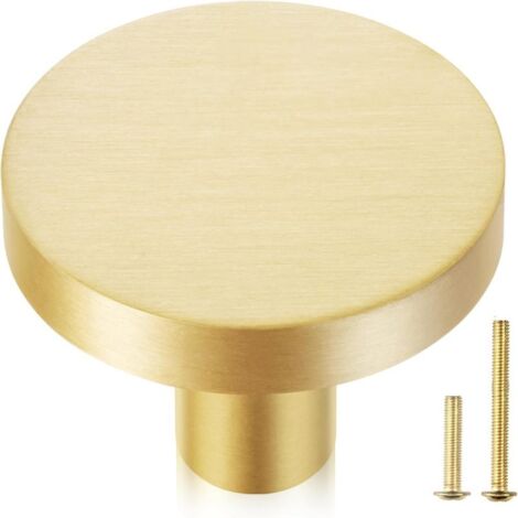 Bouton rond de porte/armoire/tiroir en laiton brossé, finition laiton brossé, 1 pièce. Accessoires de cuisine modernes.