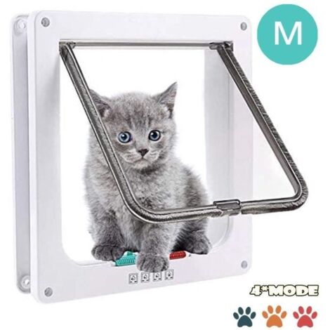 (bouton rouge + bleu-blanc)Chatiere Pour Chat Chien,Chatiere Chat avec Serrure Contrlable Verrouillable,Chatière avec Tunnel Cache Facile à Installer-Blanc M