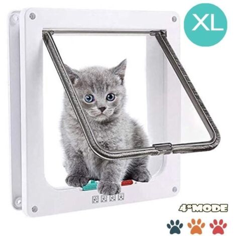 (bouton rouge + bleu-blanc)Chatiere Pour Chat Chien,Chatiere Chat avec Serrure Contrlable Verrouillable,Chatière avec Tunnel Cache Facile à Installer-Blanc XL