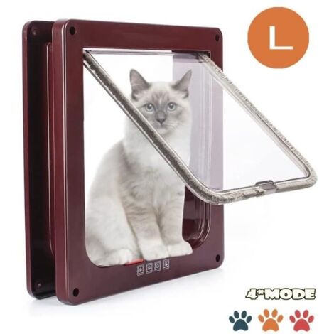 (bouton rouge + bleu-brun)Chatiere Pour Chat Chien,Chatiere Chat avec Serrure Contrlable Verrouillable,Chatière avec Tunnel Cache Facile à Installer-Brun L