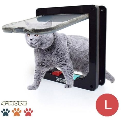 (bouton rouge + bleu-noir)Chatiere Pour Chat Chien,Chatiere Chat avec Serrure Contrlable Verrouillable,Chatière avec Tunnel Cache Facile à Installer-Noir L