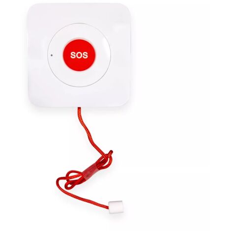 Bouton SOS avec cordelette de déclenchement supplémentaire - 100 % autonome sans fil avec buzzer intégré 80dB (gamme HY)