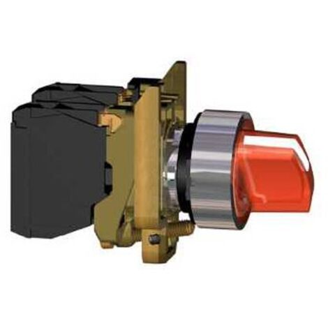 bouton tournant lumineux - 3 positions - 24v - rouge - schneider xb4bk134b5