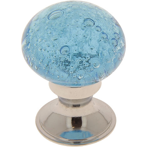 Bouton verre/métal bleu/chromé diamètre 31mm