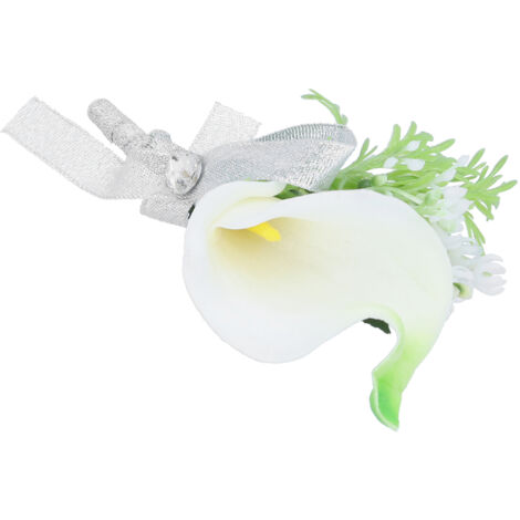 Boutonnière de Mariage pour le Marié, Fleur Artificielle Blanche Broche Décor Noces