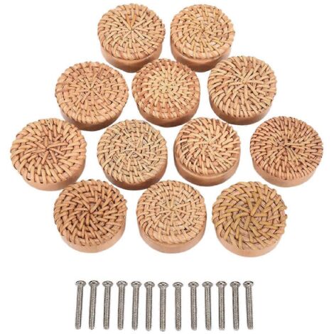 Boutons de commode bohèmes en rotin, vis rondes, pour meubles bohèmes, lot de 12.