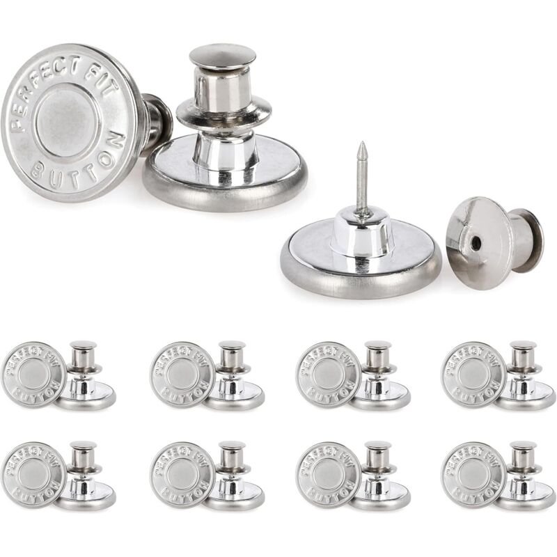 Boutons de jeans sans couture - Boutons de pantalon amovibles pour jeans, pantalons ou sacs bouton en métal de remplacement 17 mm paquet de 10