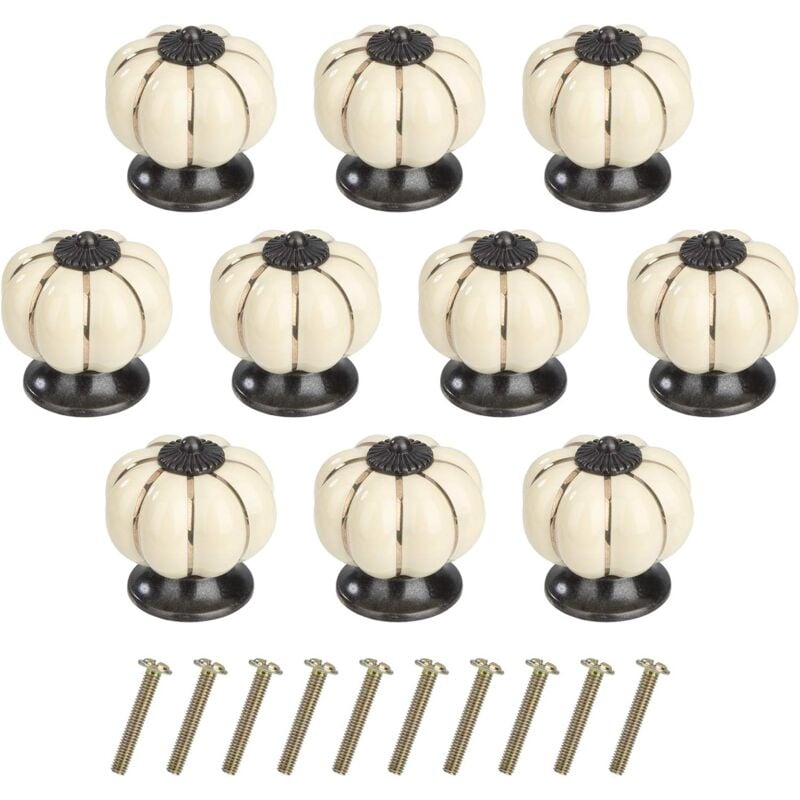 Boutons de meuble Boutons de tiroir citrouille Boutons de meubles en céramique avec vis en alliage pouRôtiroir de placard Cuisine 10 pièces (Ivoire)