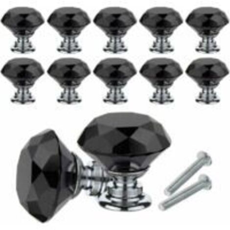 Boutons de meuble en cristal, lot de 10 poignées de meuble en cristal, bouton de tiroir de 30 mm avec vis pour la maison, le bureau, la commode, la cuisine et plus encore (noir)