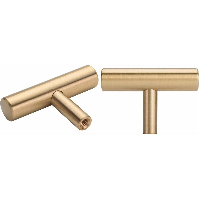 Boutons de Meuble en Laiton Brossé, Boutons de Tiroir de Commode en Or, Pour Armoires, Placards, Salle, Bain et Cuisine, lot de 10 (Forme en t)