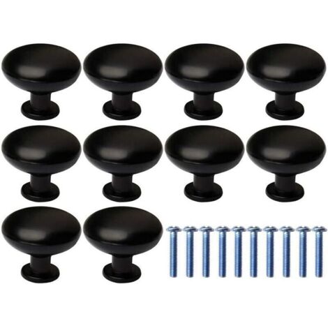 Boutons de meuble ronds noirs 28mmLot de 10Installation facile avec vis 20mmPour placards et tiroirs  10Pcs