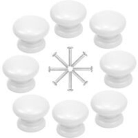 Boutons de meubles DOLASO, lot de 8, 33 mm, blancs, en bois, pour portes de placard, boutons de tiroir ronds, boutons de placard en forme de champignon, boutons de penderie et de commode avec vis
