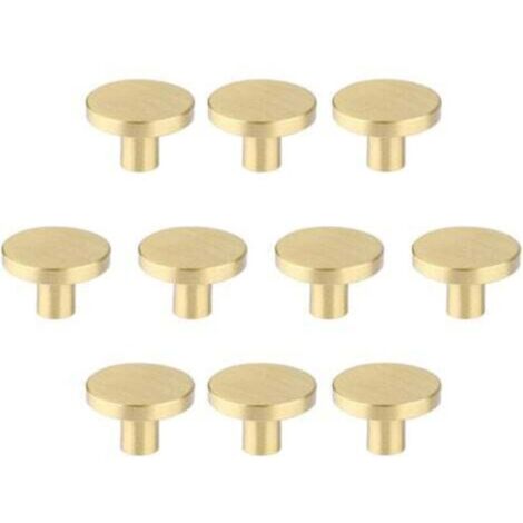 Boutons de meubles en laiton brossé, boutons de tiroir de commode dorés pour placards, couloirs, salles de bains et cuisines, paquet de 10 (champignon de 30 mm)