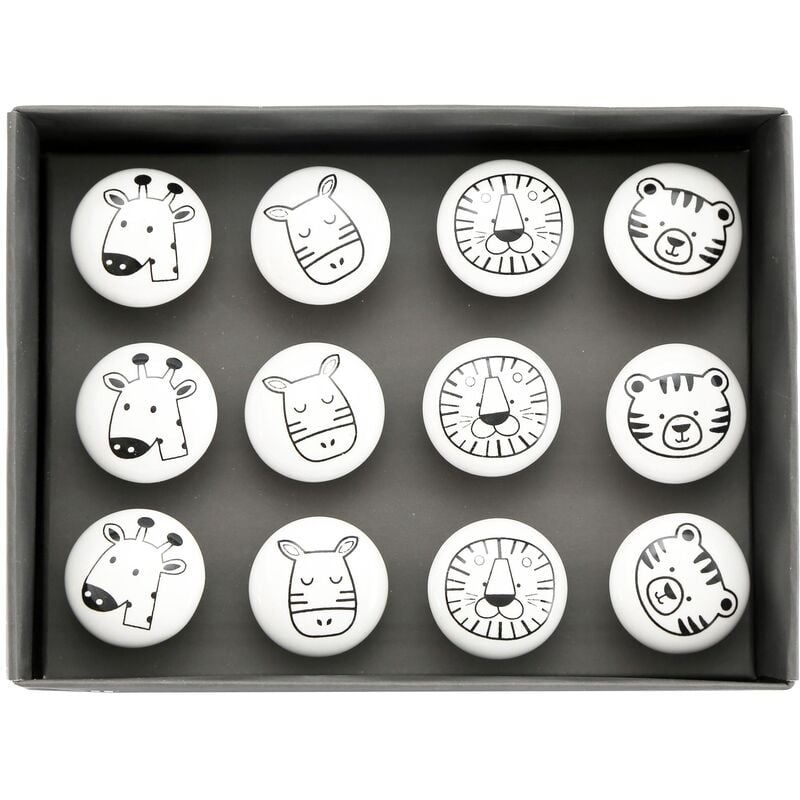 SIL - Boutons de meubles pour enfants Animaux (Lot de 12)