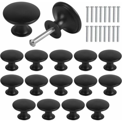 Boutons de Placard  Boutons de Tiroir Vintage, 30mm Tiroir de Porte Poignée, Rond Bouton de Meubles, Boutons de Porte, Poignées de Meuble pour Armoire Cuisine, Tables Chevet 16PCS  (Noir)