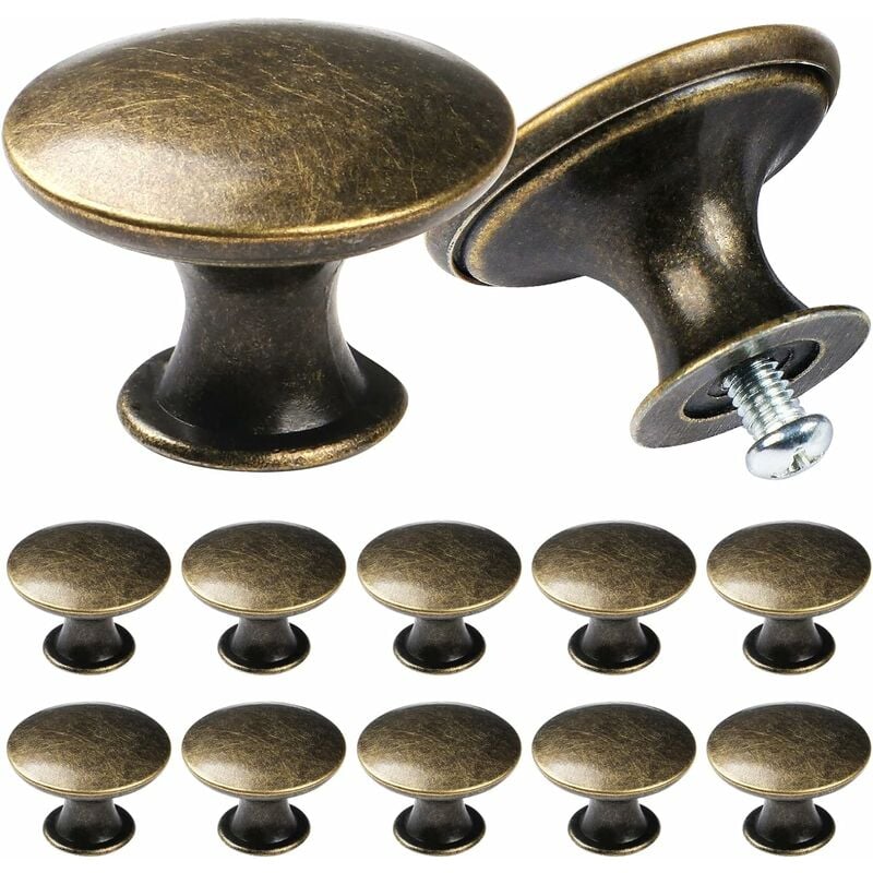 Jusch - Boutons de placard vintage chic, Poignées de placard de cuisine de style antique, Boutons de porte de meubles ronds,Bronze(12pcs)